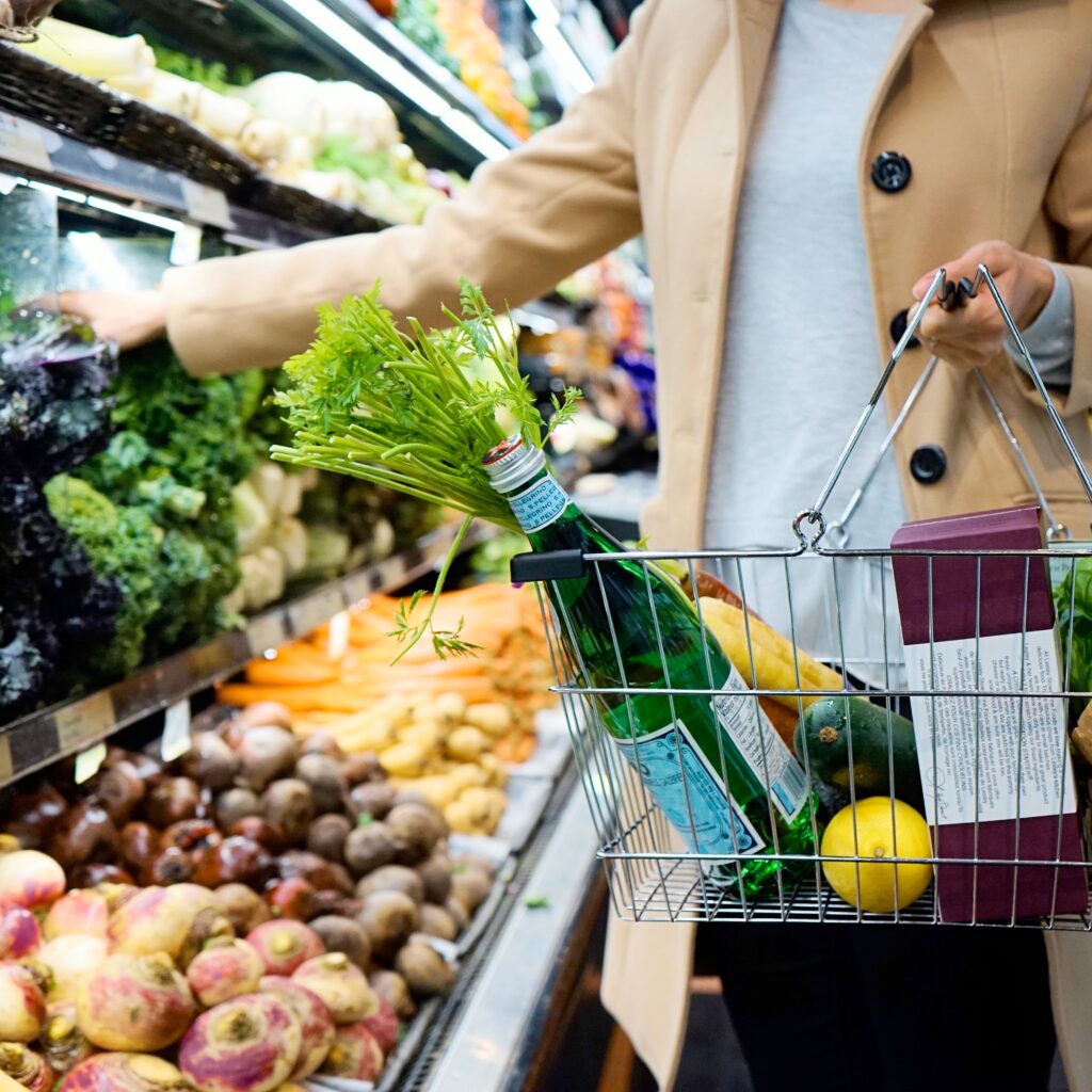 grocery shopping, shopping basket, vegetables